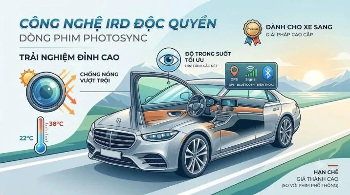 Phim cách nhiệt công nghê IRD với độ trong cao, phù hợp cho nhiều dòng xe