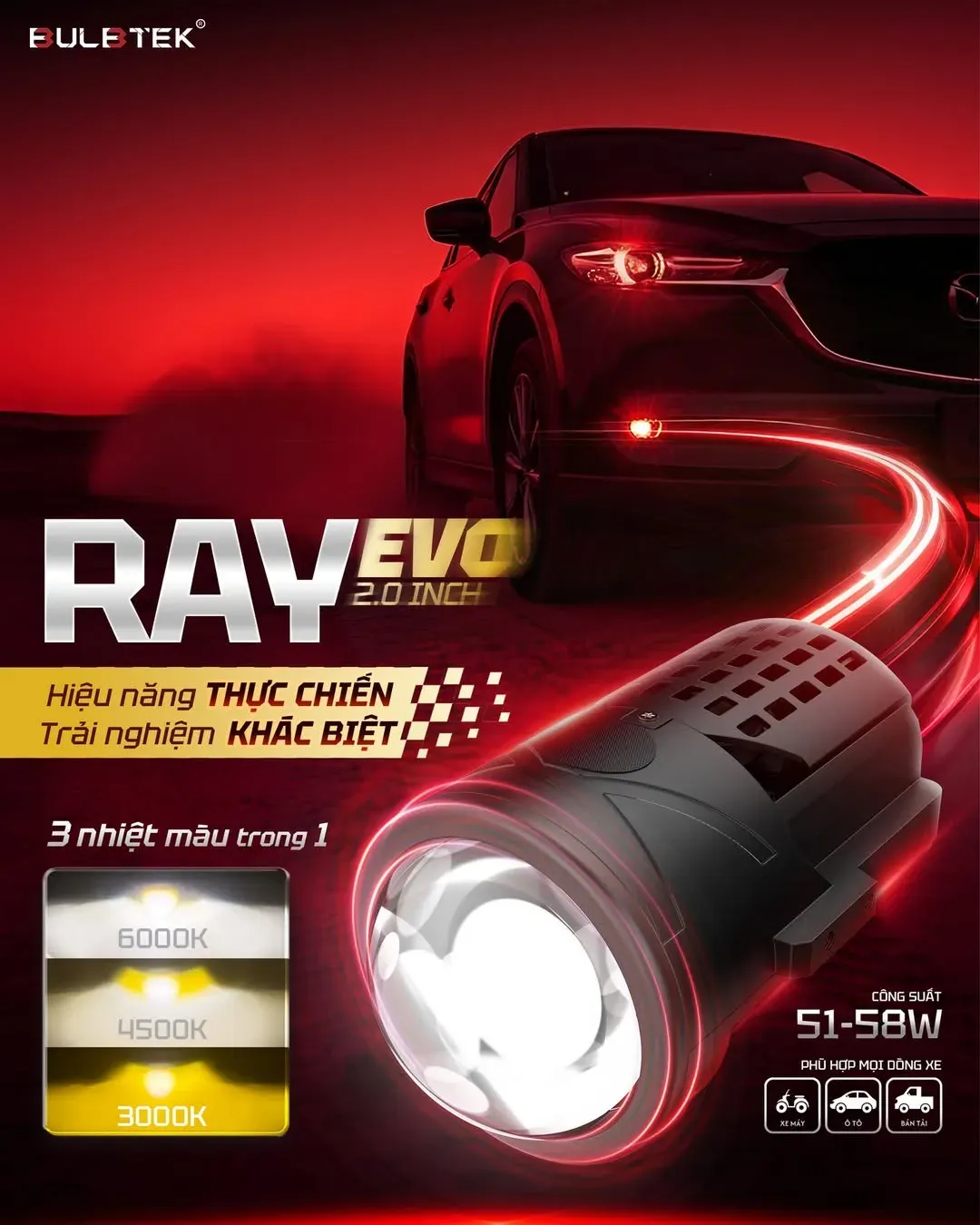 BI GẦM Ô TÔ 2.0 RAY EVO BULBTEK 2 BI GẦM Ô TÔ 2.0 RAY EVO BULBTEK - Ảnh 2