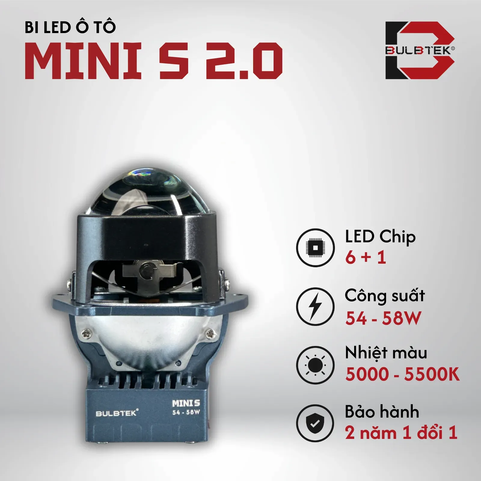 BI LED Ô TÔ MINI S 2.0 SQUARE BULBTEK 1 BI LED Ô TÔ MINI S 2.0 SQUARE BULBTEK