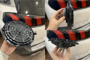 Độ Loa Ô Tô Uy Tín 4 Loa zin được tháo khỏi xe để thay thế.